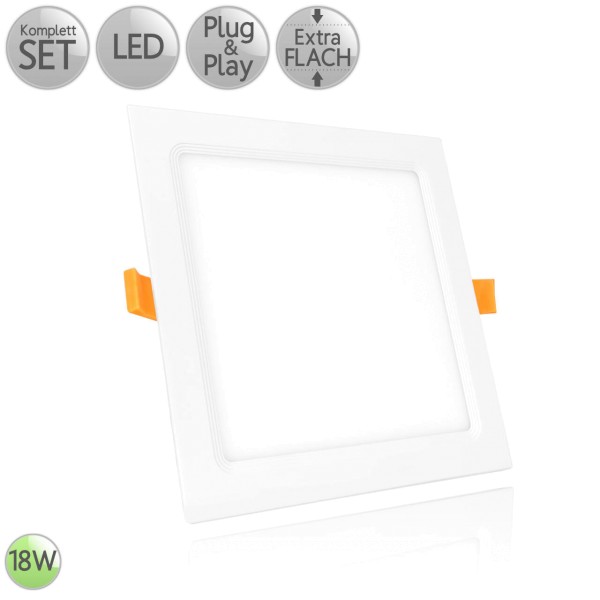 LED Einbau Panel Extra-flach Eckig in Weiß 18W 230V Neutralweiß 4000K HO