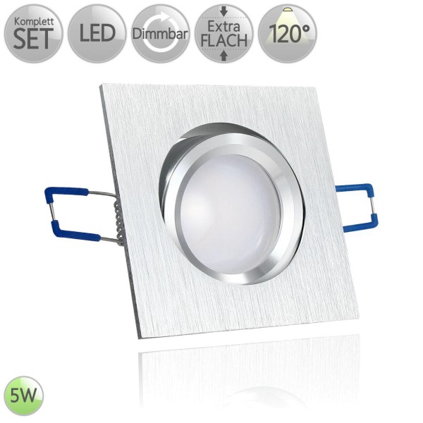 Spanndecken Alu Einbaustrahler Eckig in Bicolor-gebürstet inkl. 5W LED flach Modul dimmbar 120° HO