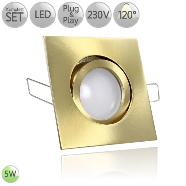 Druckguss Klick Einbaustrahler Eckig in Gold inkl. 5W LED GU10 120° HO