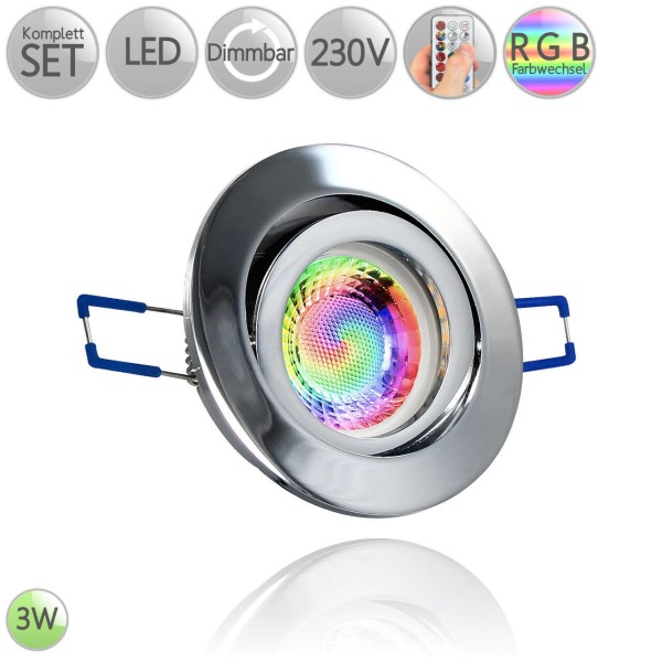 Spanndecken Alu Einbaustrahler Rund in Chrom inkl. 3W LED GU10 RGB Farbwechsel dimmbar HO