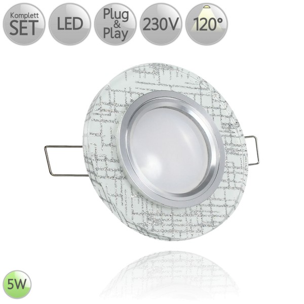 Kristall Einbaustrahler Rund Glitzer warmweiß beleuchtet inkl. 5W LED GU10 120° HO