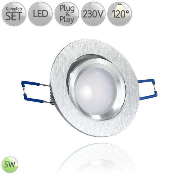 Spanndecken Alu Einbaustrahler Rund in Bicolor-gebürstet inkl. 5W LED GU10 120° HO