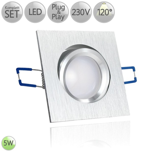 Spanndecken Alu Einbaustrahler Eckig in Bicolor-gebürstet inkl. 5W LED GU10 120° HO