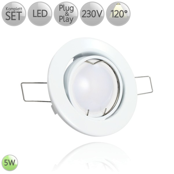 Metall Einbaustrahler Rund in Weiß inkl. 5W LED GU10 120° HO