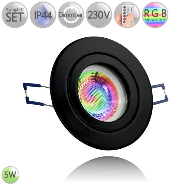 IP44 Alu Einbaustrahler Rund in Schwarz inkl. 3W LED GU10 RGB Farbwechsel dimmbar HO