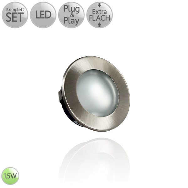 Möbel Einbaustrahler Rund in Eisen-gebürstet inkl. 1.5W LED G4 12V HO