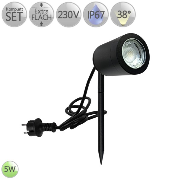 IP67 Garten Erdspießstrahler Erdspießleuchten inkl. 5W LED flach Modul dimmbar 38° HO