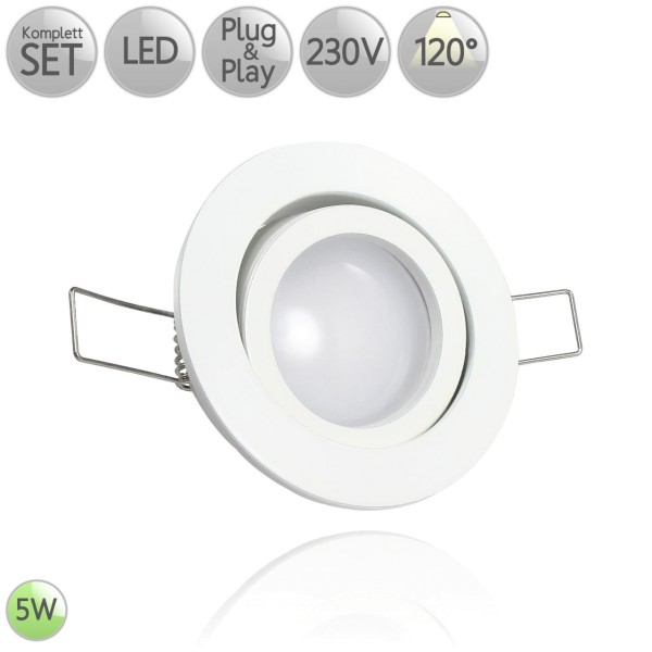 Druckguss Einbaustrahler Rund in Weiß inkl. 5W LED GU10 120° HO